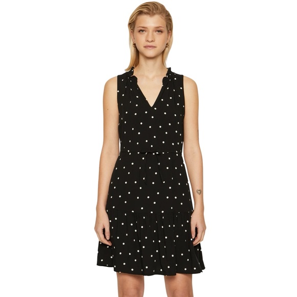 Gap Black & White Polka Dot Sleeveless Mini Dress With Tie Waist Boho Preppy - Picture 1 of 9